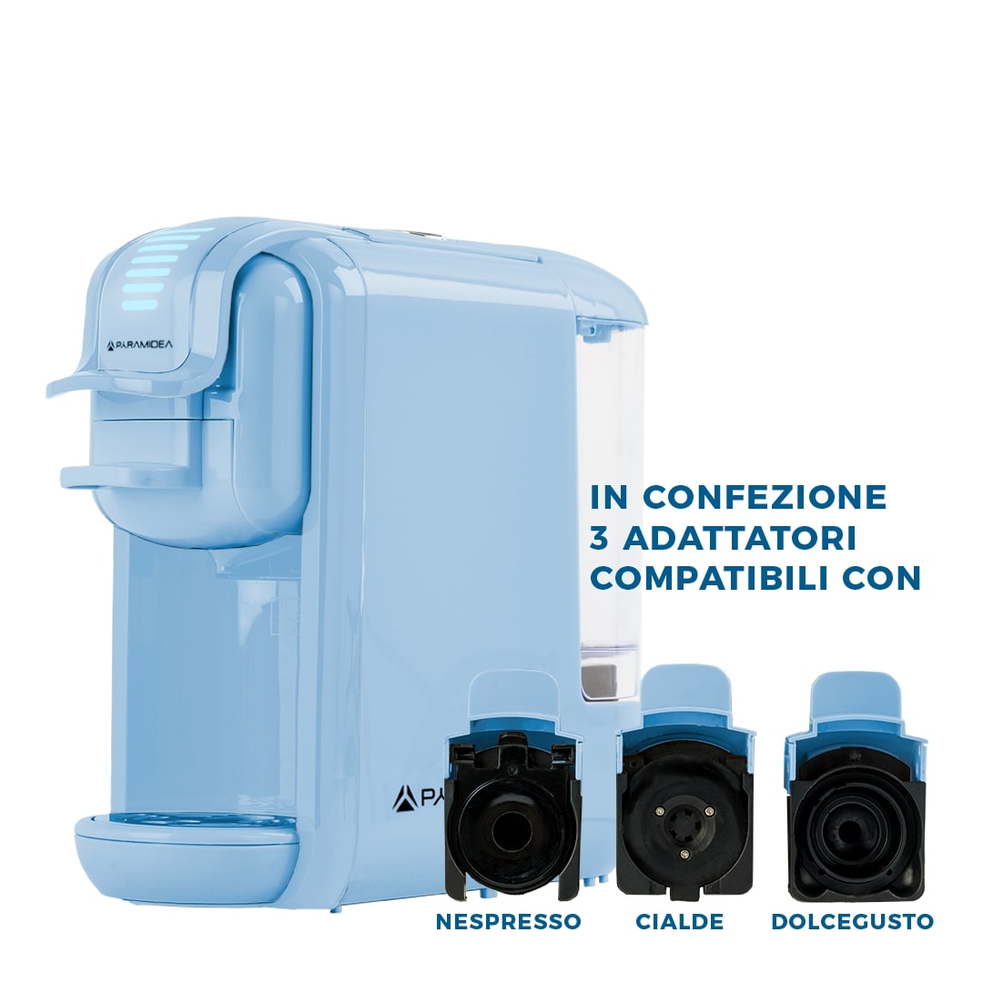 PYRAMIDEA Macchina per Caffè 3 in 1 Digitale Compatibile con Nespresso Dolcegusto e Cialde Bevande Fredde da 0,6L Azzurro ICP311LBPLUS
