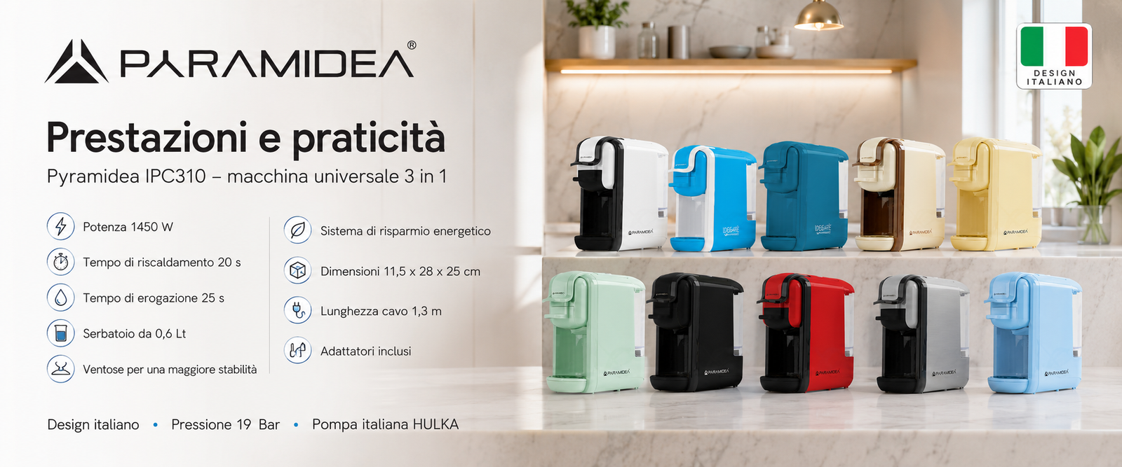 PYRAMIDEA Macchina per Caffè 3 in 1 Compatibile Nespresso Dolcegusto e Cialde Bevande Fredde da 0,6L Verde
